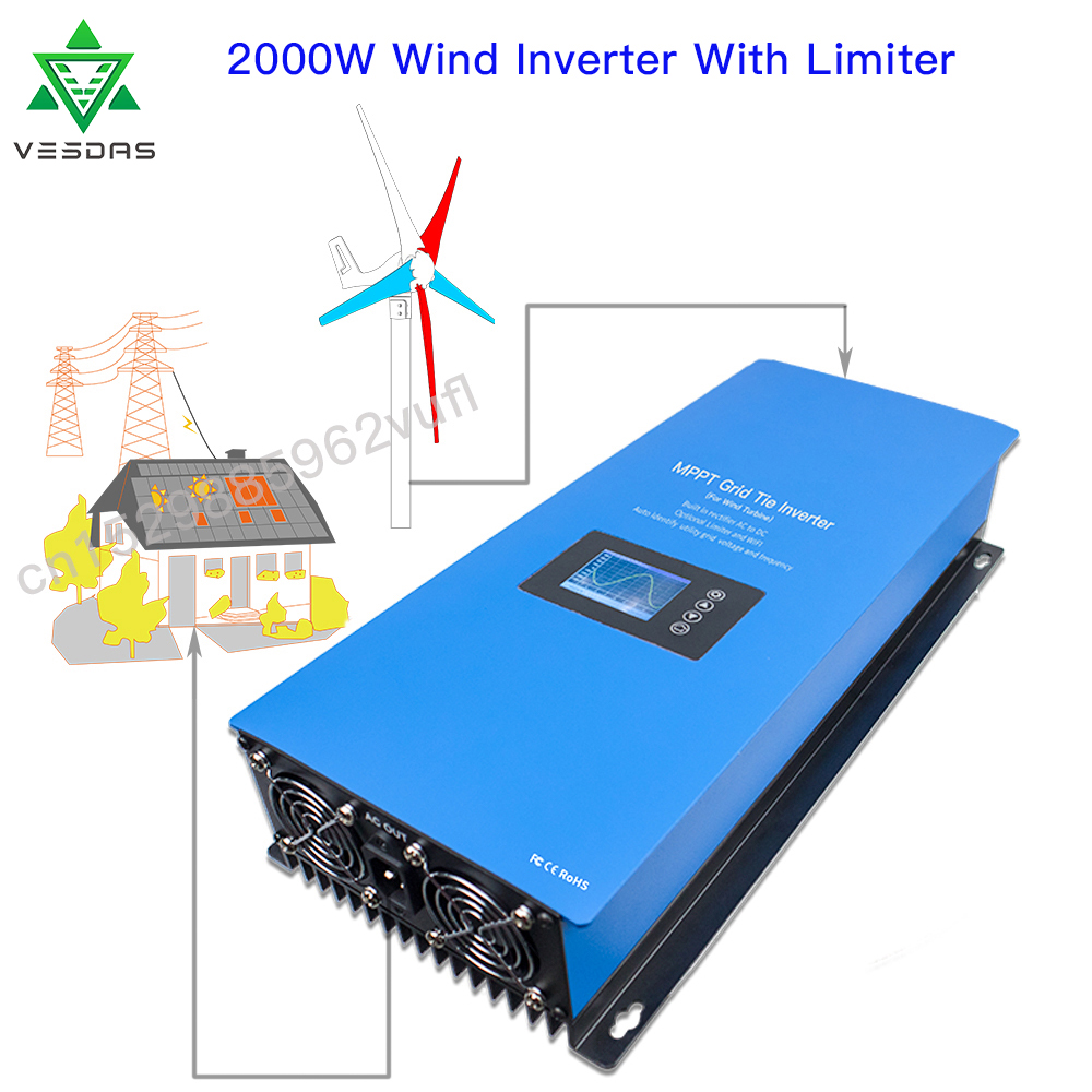 Grid Tie Inverter Limiter 2000W - 1000W 2000W Wind MPPT Power On